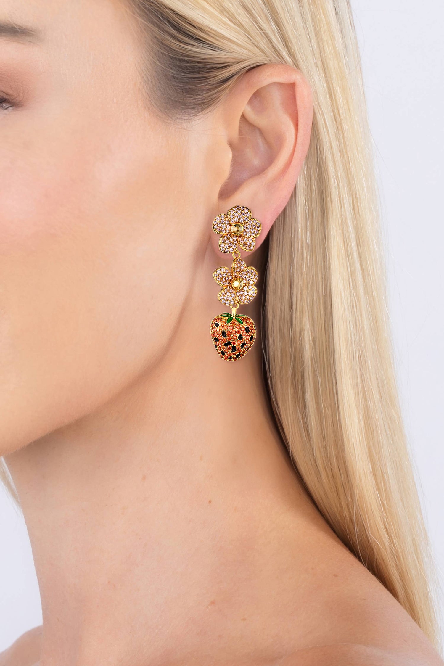 Juicy Strawberry 18K Gold Plated CZ Drop Earrings