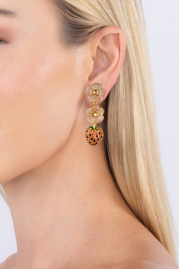 Juicy Strawberry 18K Gold Plated CZ Drop Earrings