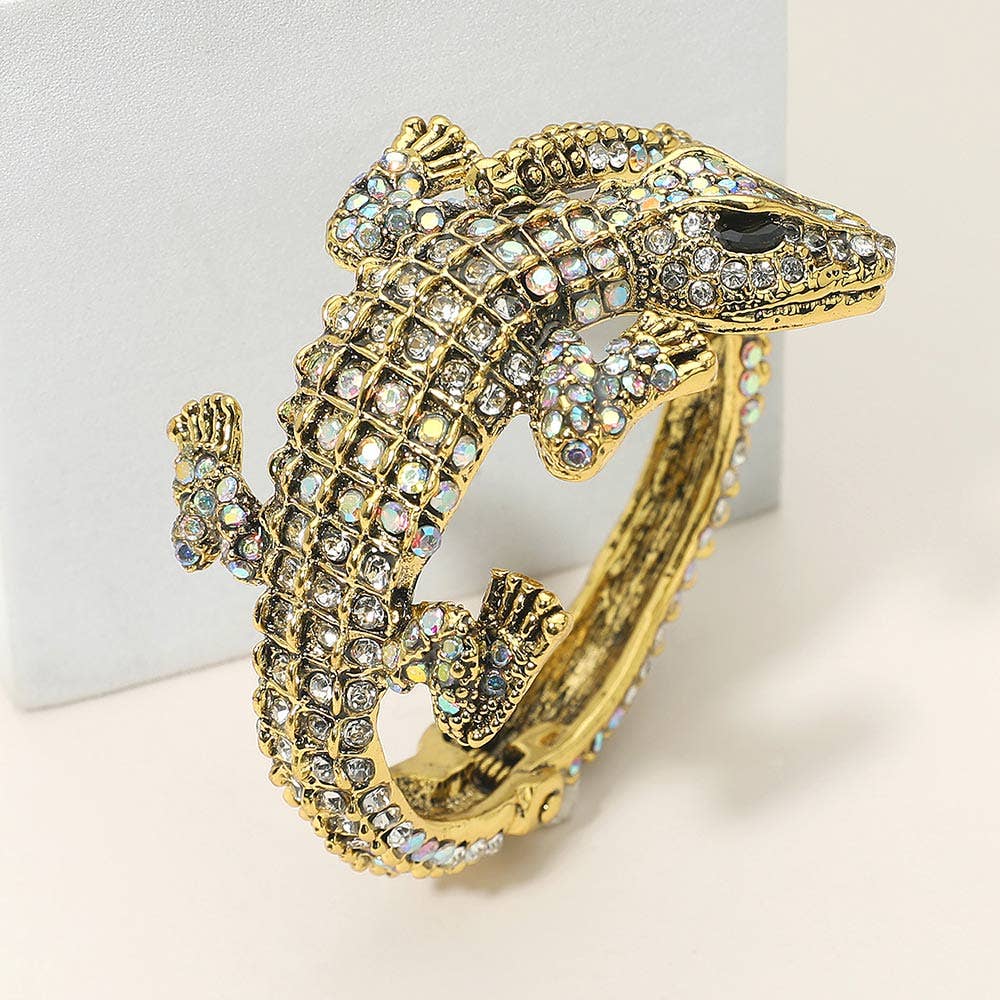 Crystal Rhinestone Crocodile/Alligator Embellished Bracelet: AB Gold