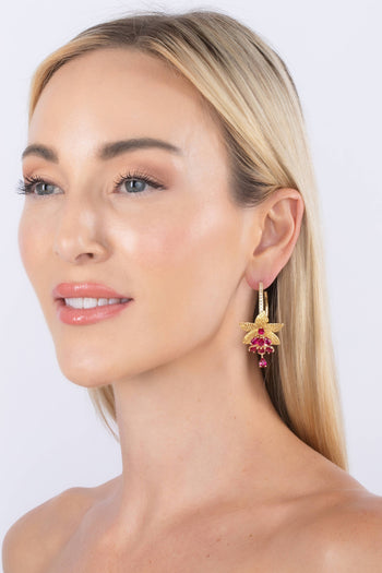 Ruby Red Floral Cuff Earrings