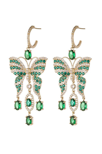 Monarch Green Butterfly CZ Drop Earrings