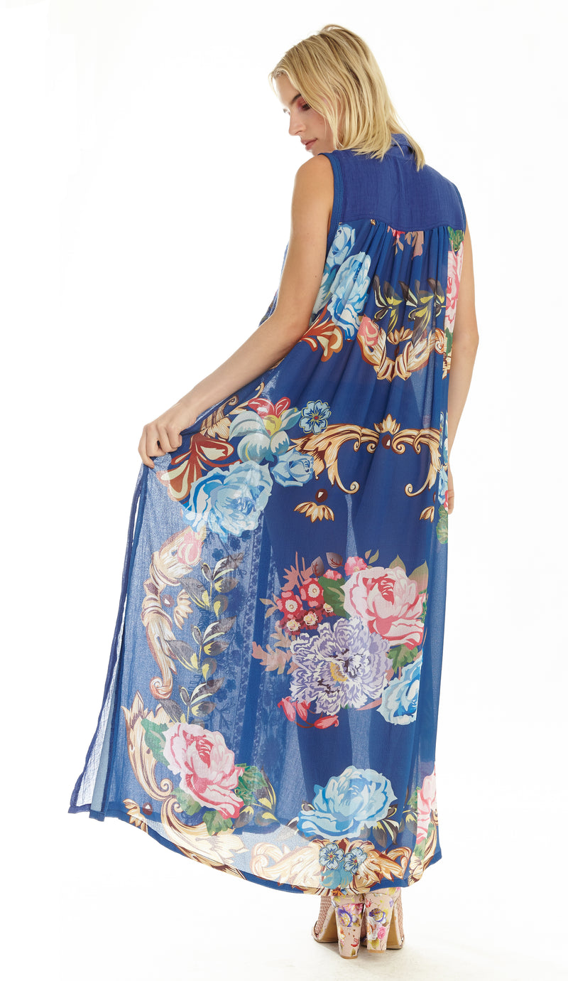 Adonis Blue Embroidery Maxi Shirt-Dress