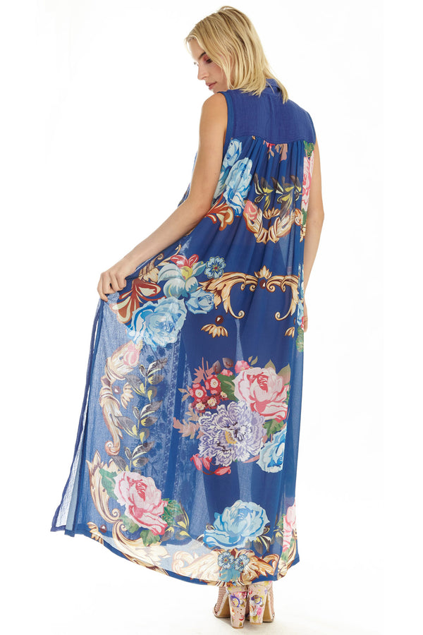 Adonis Blue Embroidery Maxi Shirt-Dress