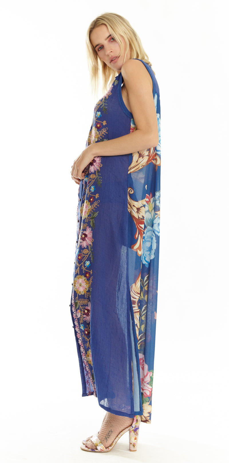 Adonis Blue Embroidery Maxi Shirt-Dress