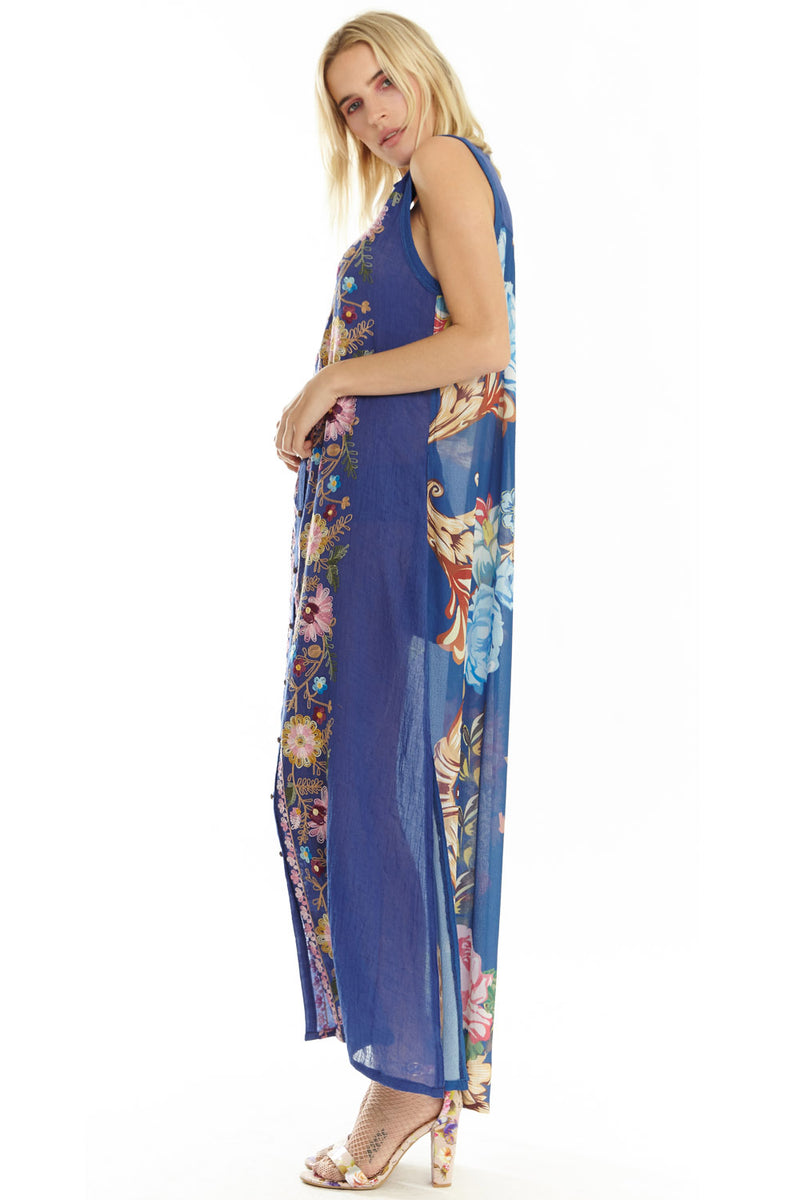 Adonis Blue Embroidery Maxi Shirt-Dress