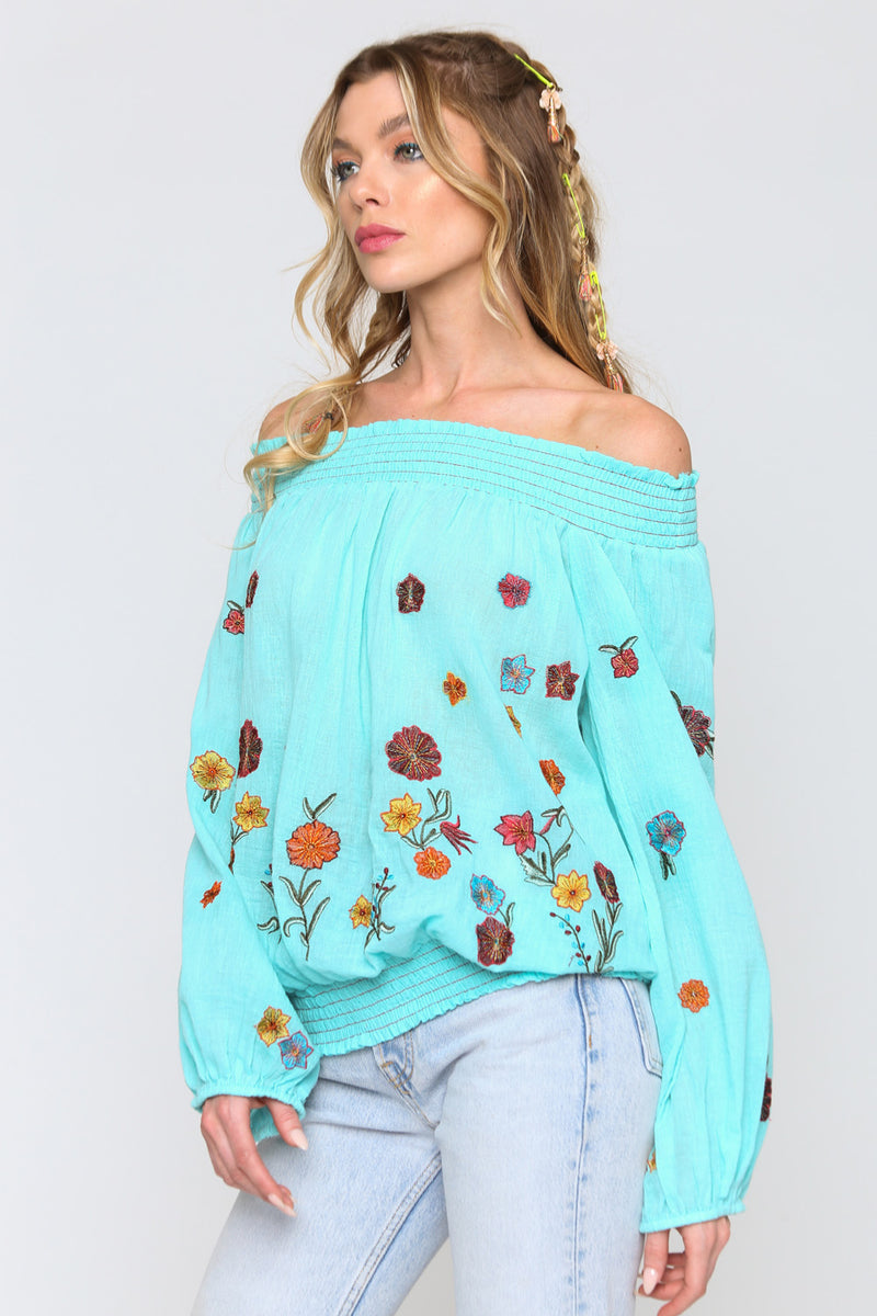 Vintage Off Shoulder Tulips Blouse