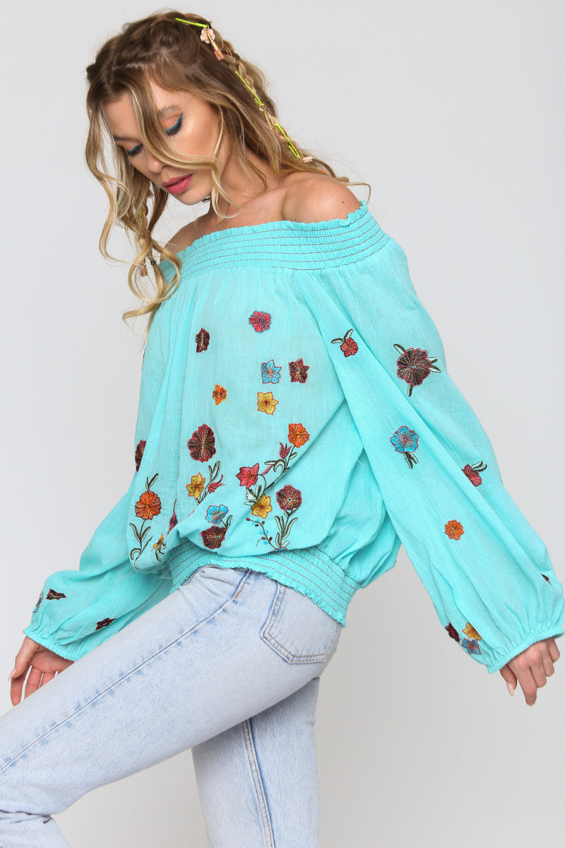 Vintage Off Shoulder Tulips Blouse