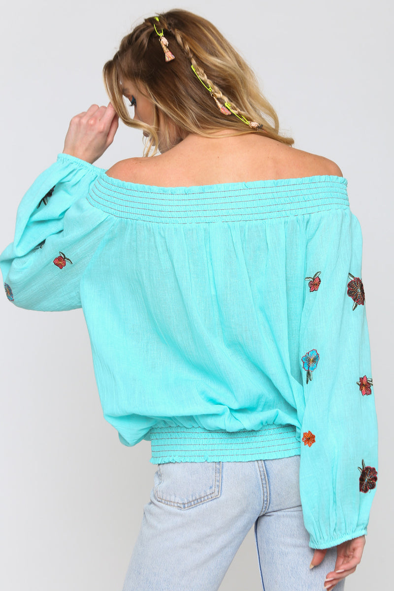 Vintage Off Shoulder Tulips Blouse