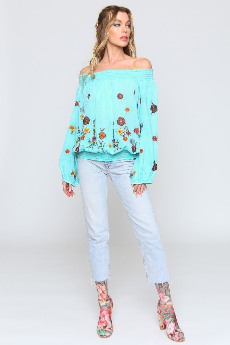 Vintage Off Shoulder Tulips Blouse