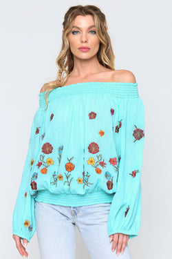 Vintage Off Shoulder Tulips Blouse