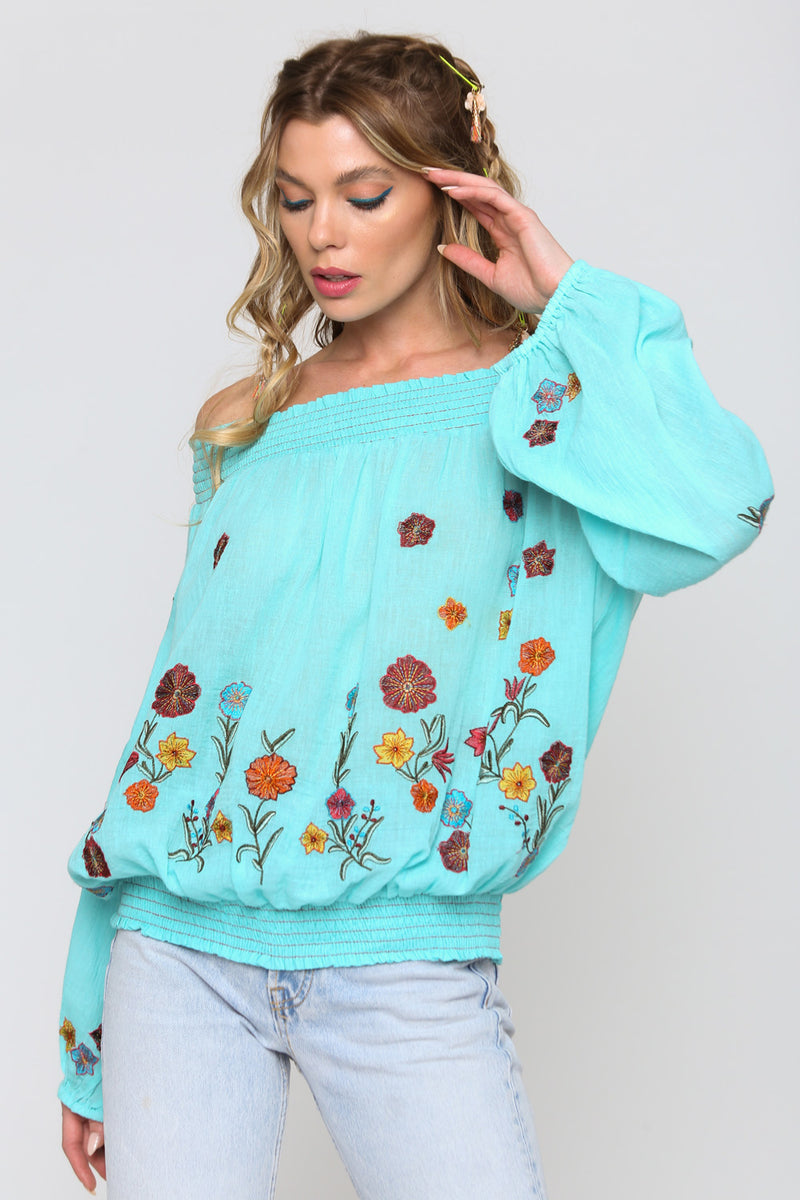 Vintage Off Shoulder Tulips Blouse