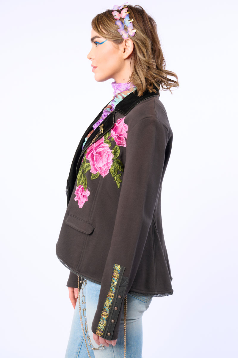 Colonel Embroidered Floral Knit French Terry Jacket/ Blazer