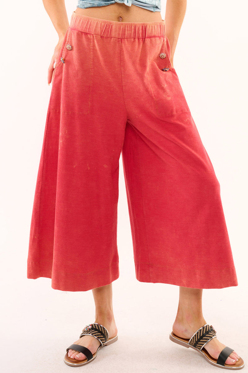 Kimono-Inspired Wide-leg Linen Pants with an Elastic Waistband