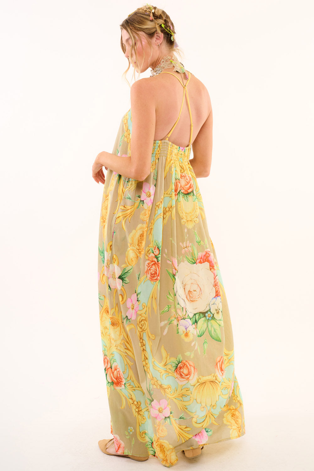 aratta maxi dress Aratta Silent Journey Artisan Leopard Maxi Dress womens Small floral colorful