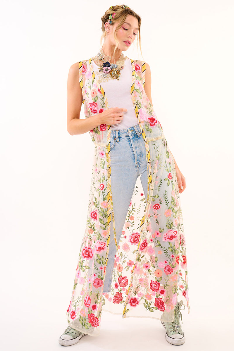 Cassia Embroidered Mesh Maxi Duster