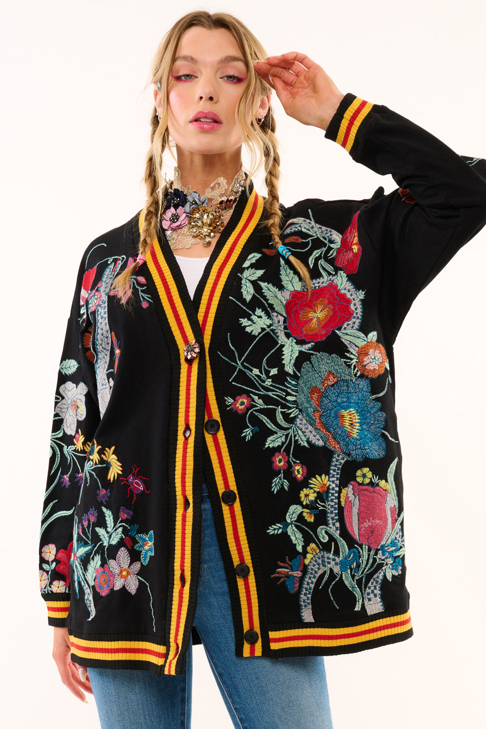 Hermione French Terry Cardigan in Night Floral