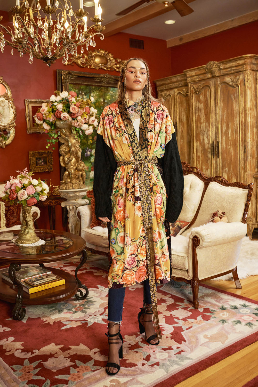 Venera Velvet Kimono With Sweater Sleeves