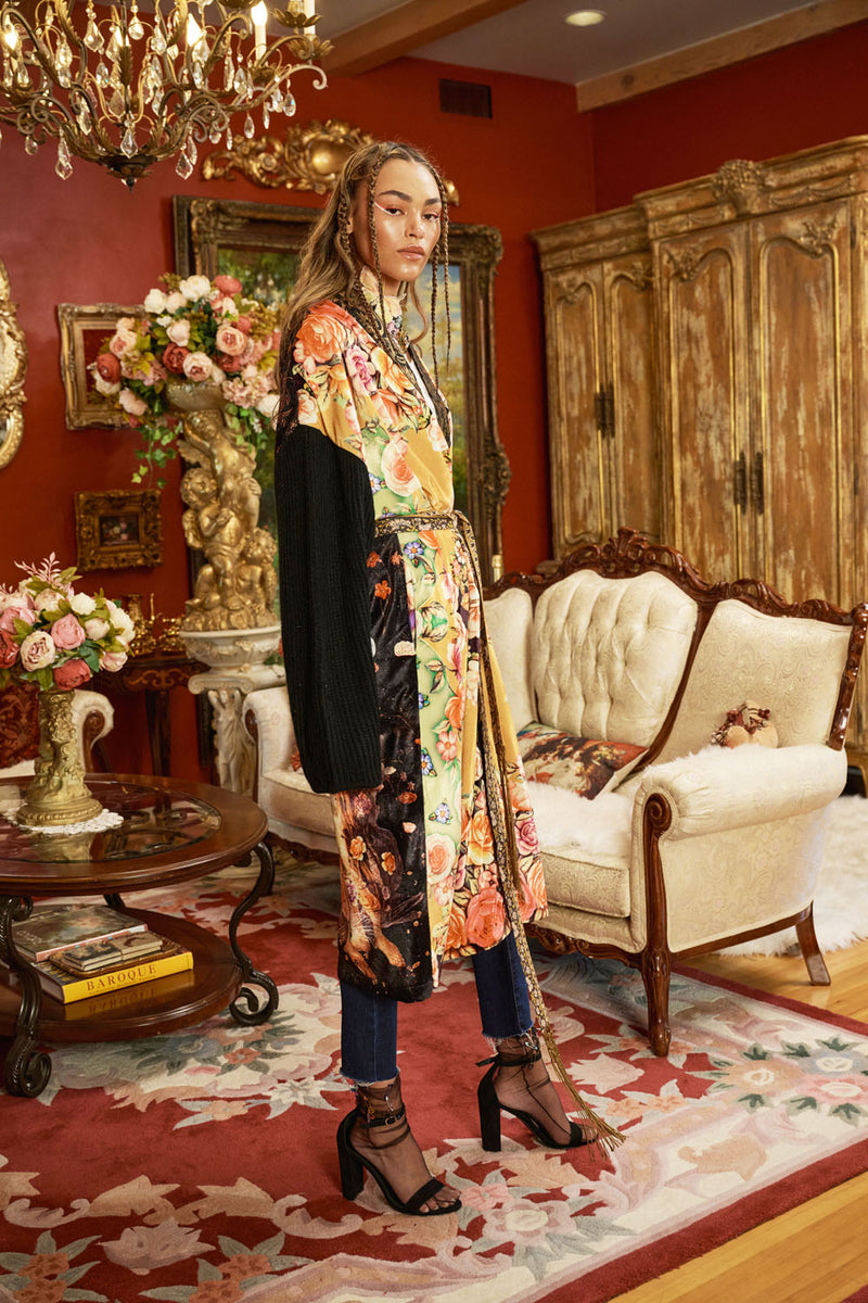 Venera Velvet Kimono With Sweater Sleeves