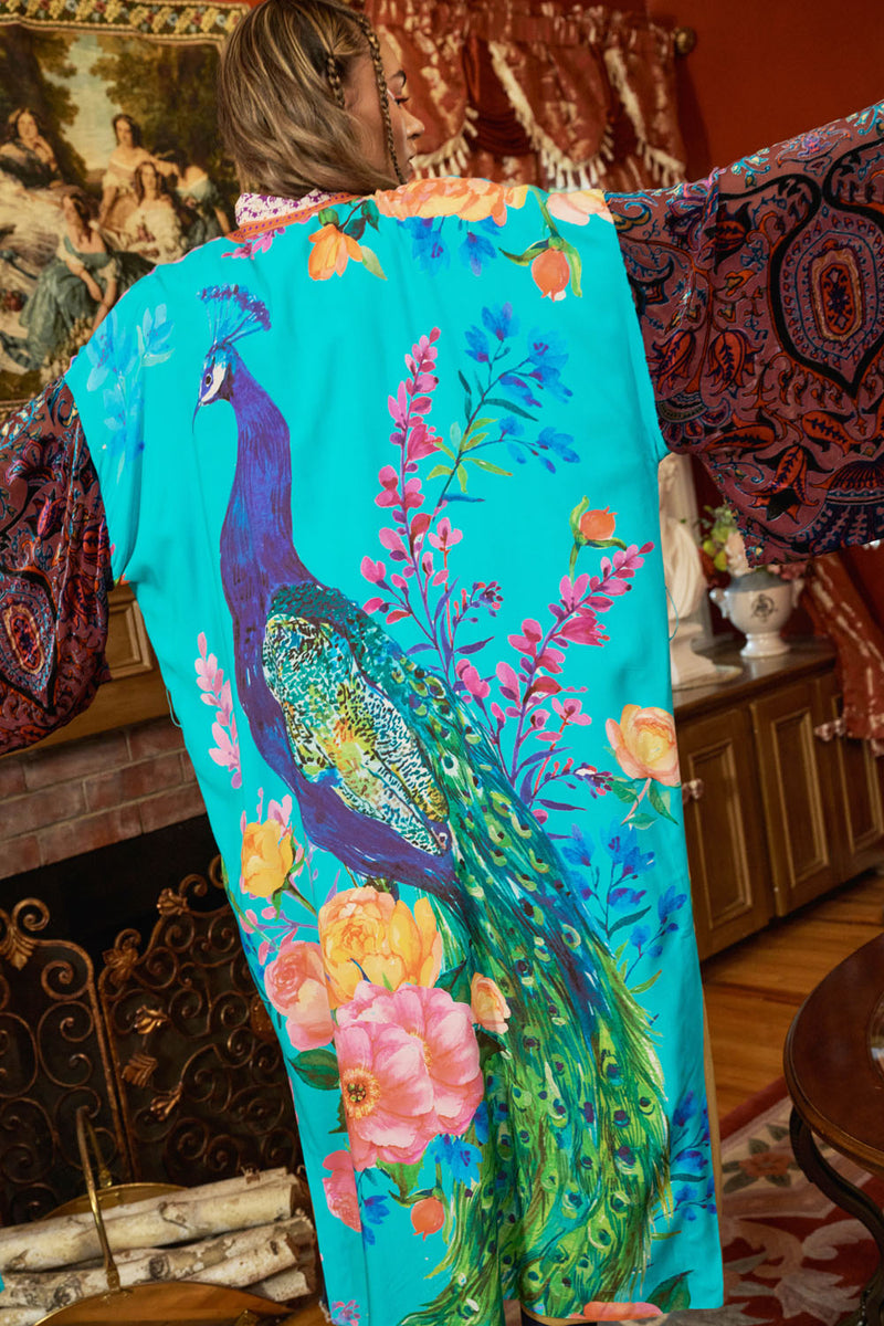 Fantasy Aqua Peacock Kimono