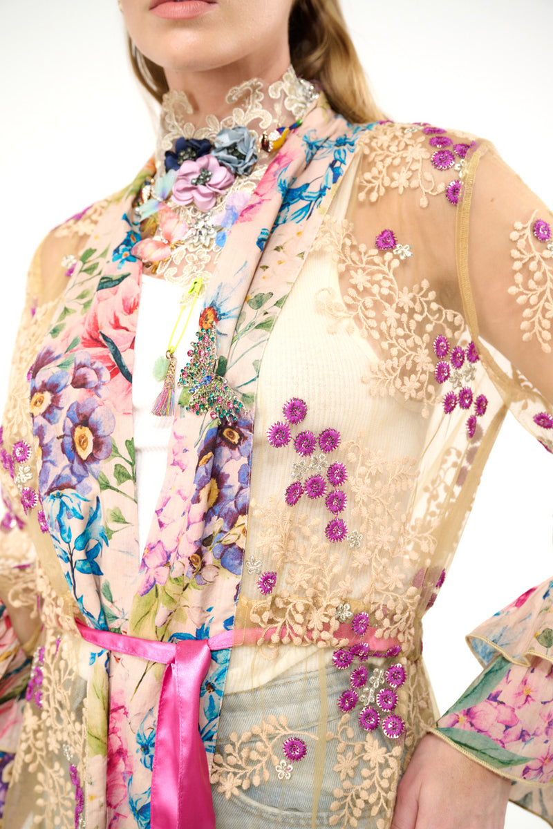 Miss September Embellished Mesh Kimono