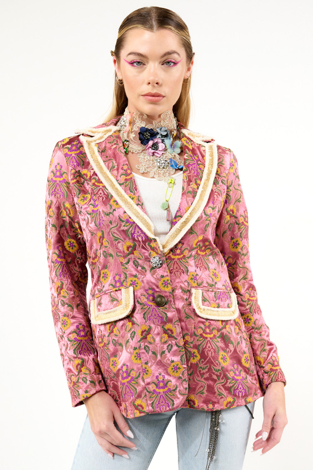 Renaissance Silk Jacquard Blazer in Mauve