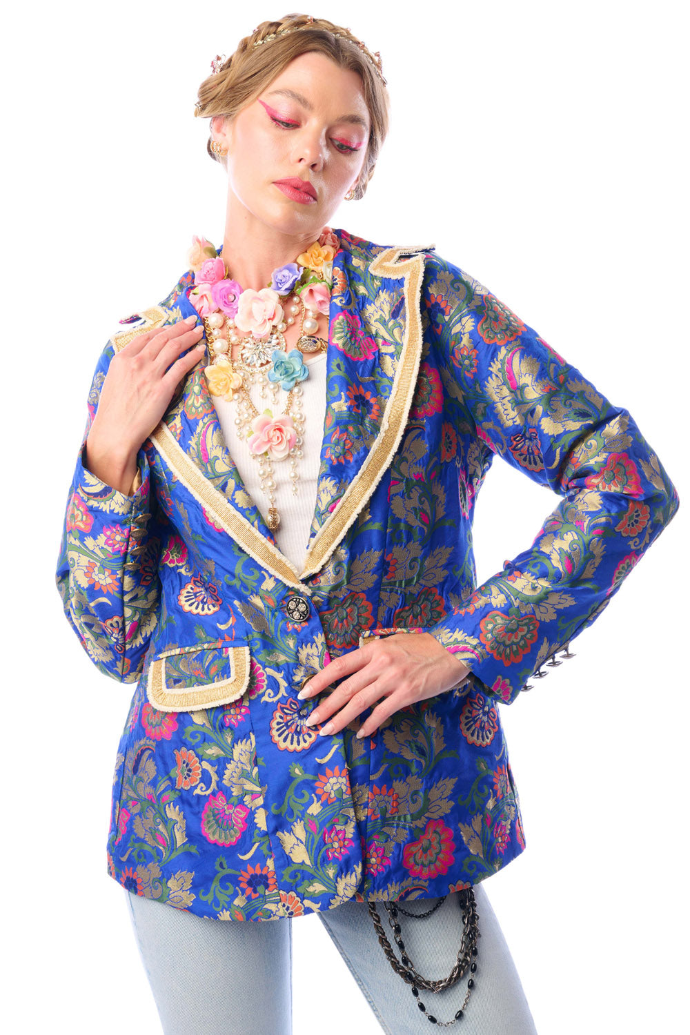 Renaissance Silk Jacquard Blazer/Jacket in Blue
