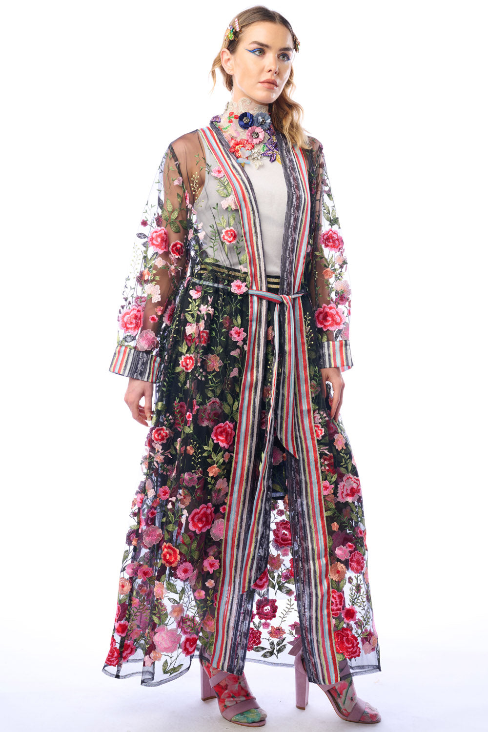 Dark Rose Embroidered Duster