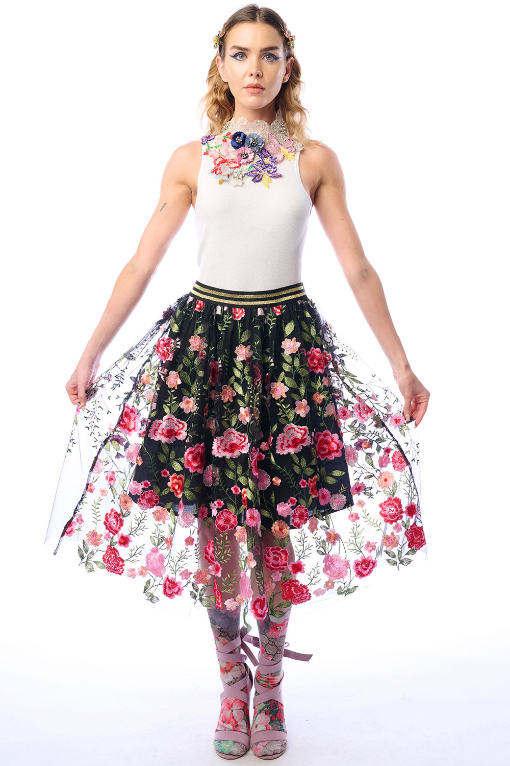 Dark Rose Embroidered Skirt