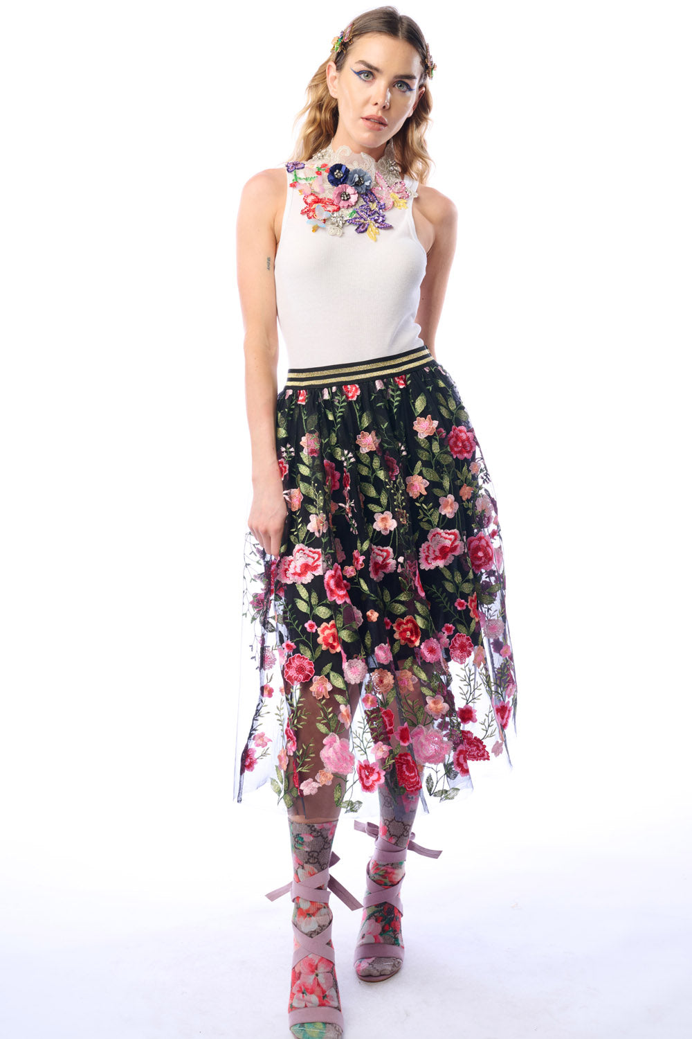 Dark Rose Embroidered Skirt