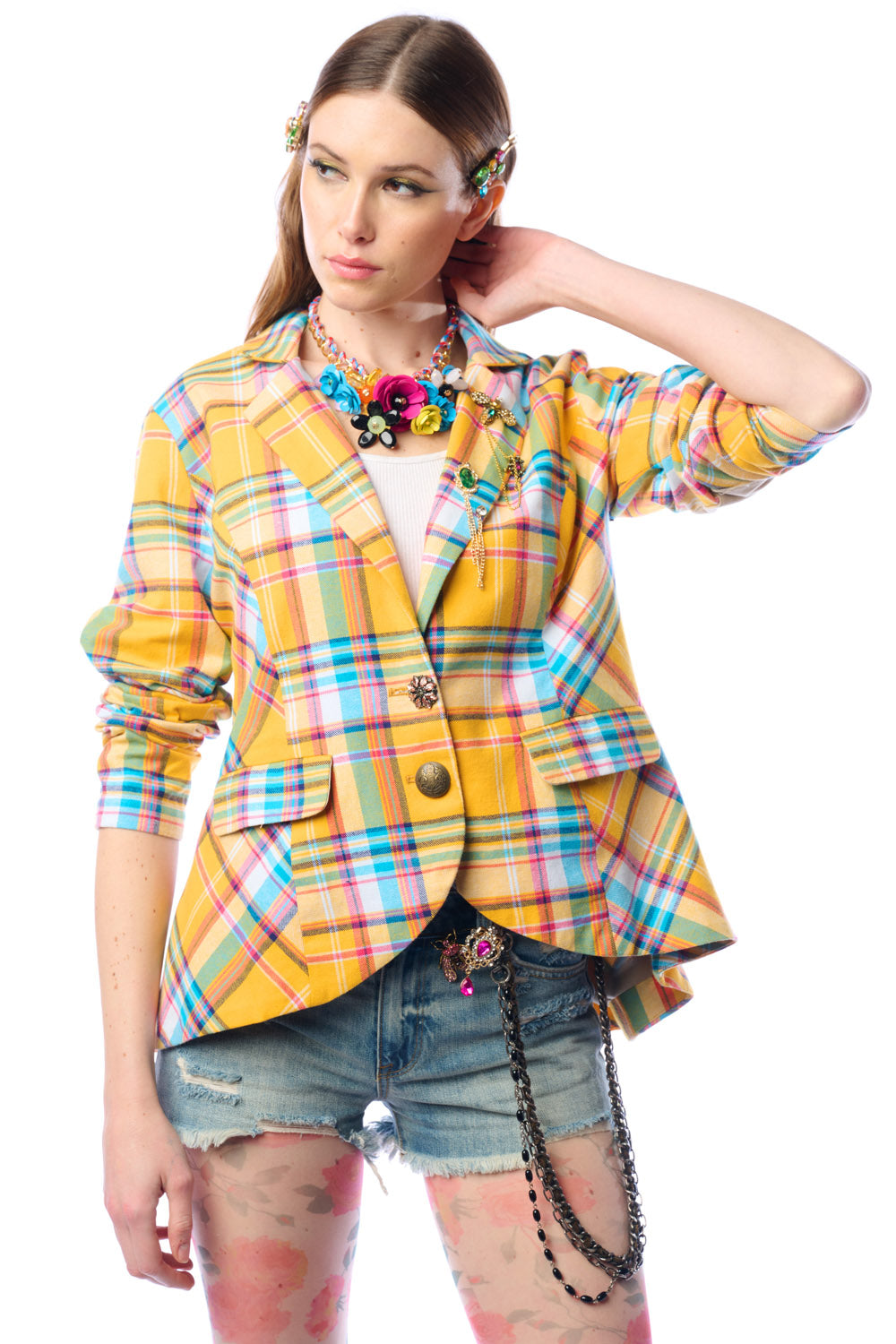 Dulce Plaid Blazer in Mustard