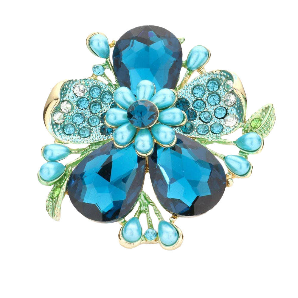 Pearl Stone Embellished Oversized Flower Stretch Ring Zircon