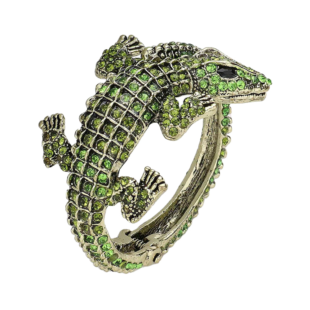 Crystal Rhinestone Crocodile/Alligator Embellished Bracelet: Green