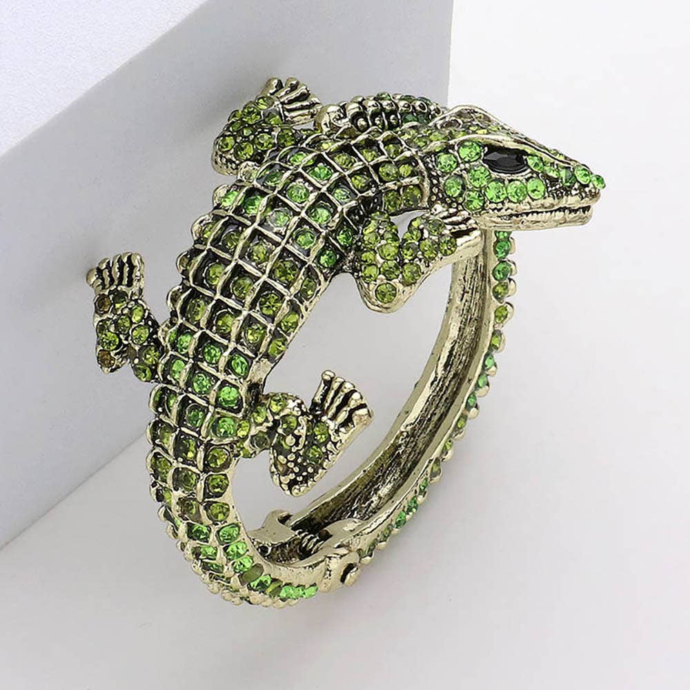 Crystal Rhinestone Crocodile/Alligator Embellished Bracelet: Green