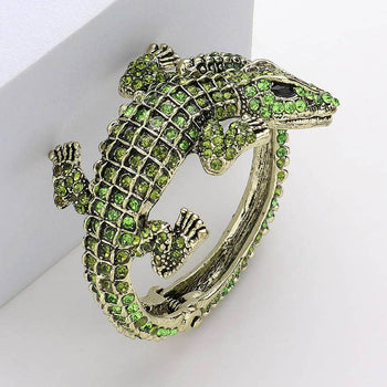 Crystal Rhinestone Crocodile/Alligator Embellished Bracelet: Green