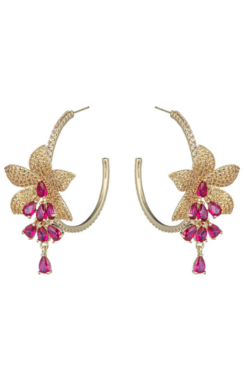 Ruby Red Floral Cuff Earrings