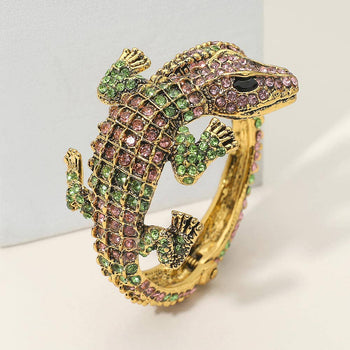 Crystal Rhinestone Crocodile/Alligator Embellished Bracelet: Pink&Green