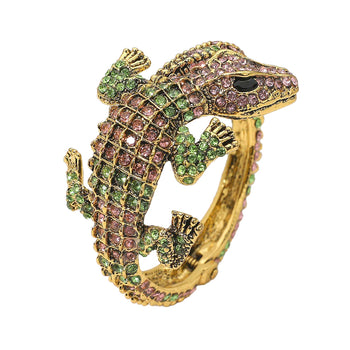 Crystal Rhinestone Crocodile/Alligator Embellished Bracelet: Pink&Green