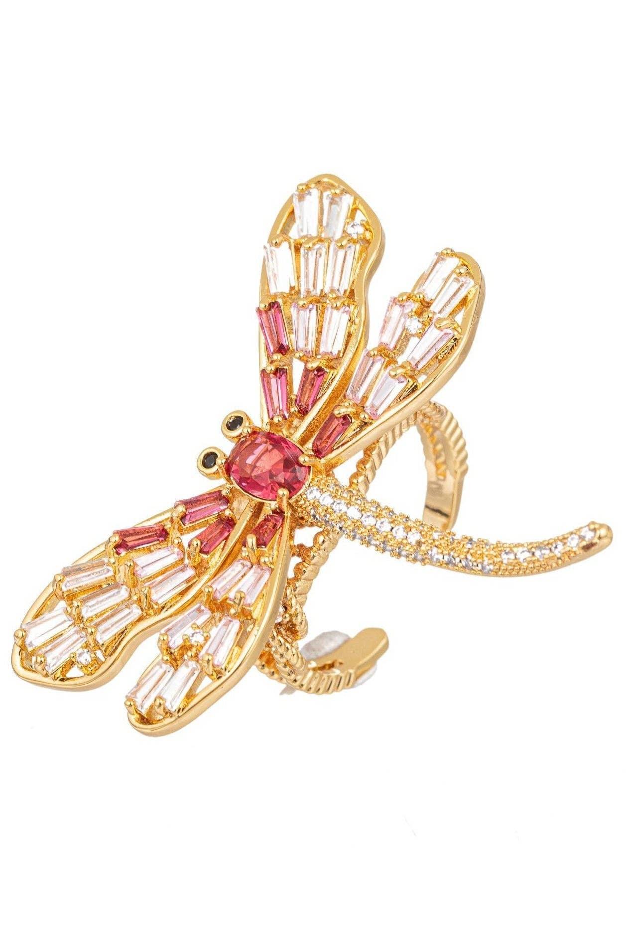 Dragonfly 18K Plated CZ Adjustable Ring