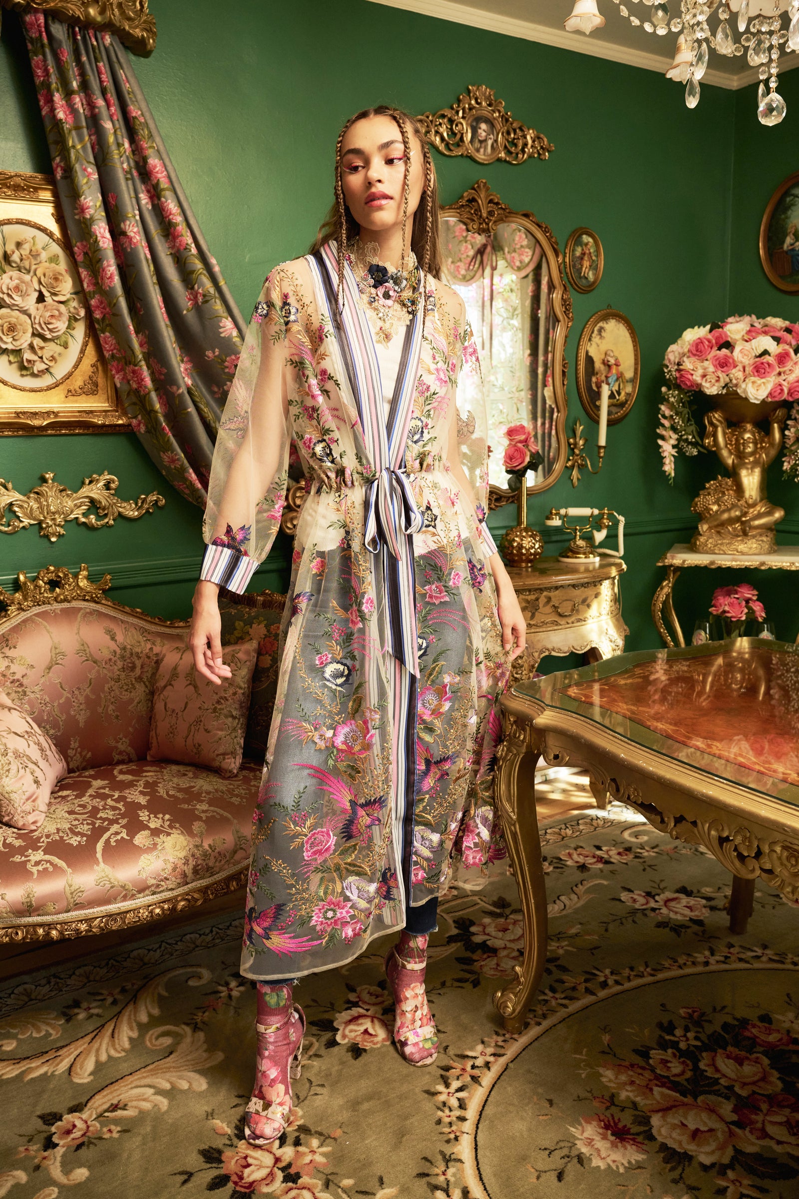 Jade Embroidered Mesh Duster – Aratta LLC.